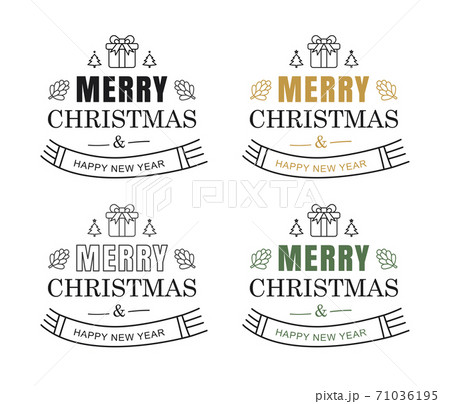 Merry christmas and happy new year typography label with symbols design set. Use for sticker, badge, crafts, greeting card. 71036195