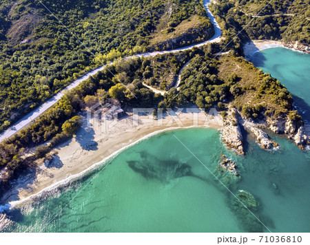 Drone aerial view of Ancient Stageira, city in Halkidiki, Greece Drone aerial view of Ancient Stageira, city in Halkidiki, Greece 71036810