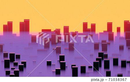 abstract futuristic evening city with skyscrapers in haze, 3d illustration 71038367