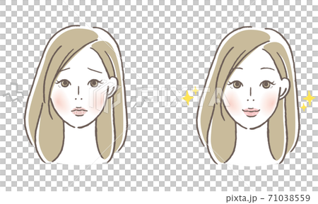 ガサガサの唇とつやつやの唇の女性 ガサガサの唇とつやつやの唇の女性 71038559