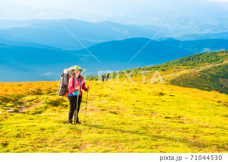 Woman looking at mountain landscape 71044530