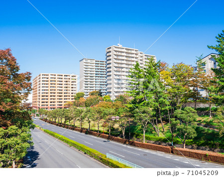 マンションが建ち並ぶ郊外の住宅地 マンションが建ち並ぶ郊外の住宅地 71045209