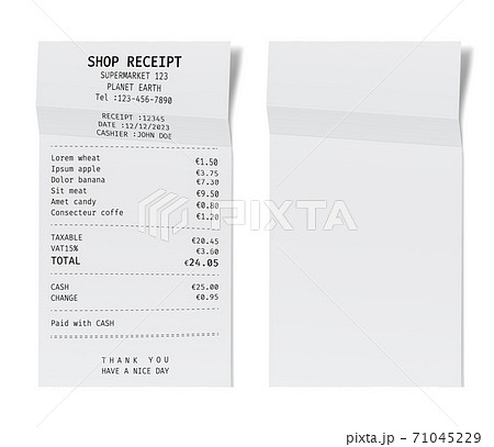 Template of a shop receipt. Mockup of a check from mall Template of a shop receipt. Mockup of a check from mall 71045229
