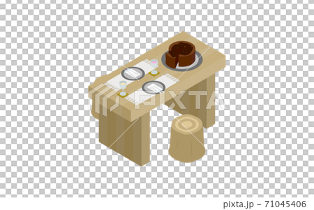 Table seat with chocolate cake isometric 71045406
