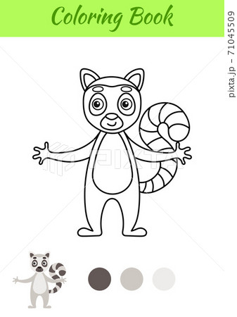 Coloring page happy lemur. Coloring book for kids. Educational activity for preschool years kids and toddlers with cute animal. Flat cartoon colorful vector illustration. 71045509