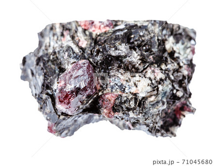 rough red Garnet crystals in Biotite rock isolated 71045680