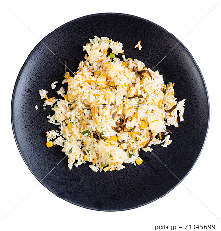 top view of boiled jasmine rice with vegetables top view of boiled jasmine rice with vegetables 71045699