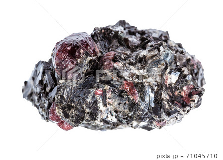 raw red Garnet crystals in Biotite rock isolated 71045710