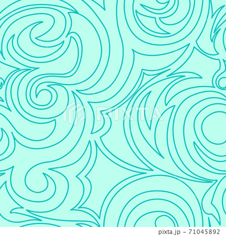 Seamless turquoise texture of spirals and curls in a linear style. Marine pattern in pastel colors. Spiral curls and whirlwind. Seamless turquoise texture of spirals and curls in a linear style. Marine pattern in pastel colors. Spiral curls and whirlwind. 71045892