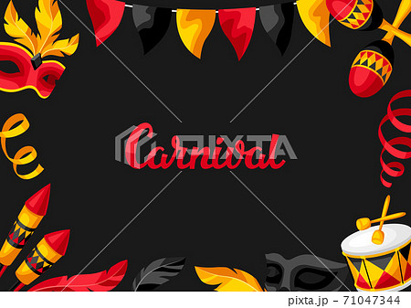 Carnival party background with celebration icons, objects and decor. Carnival party background with celebration icons, objects and decor. 71047344