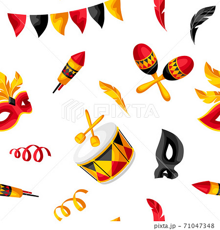 Carnival party seamless pattern with celebration icons, objects and decor. 71047348