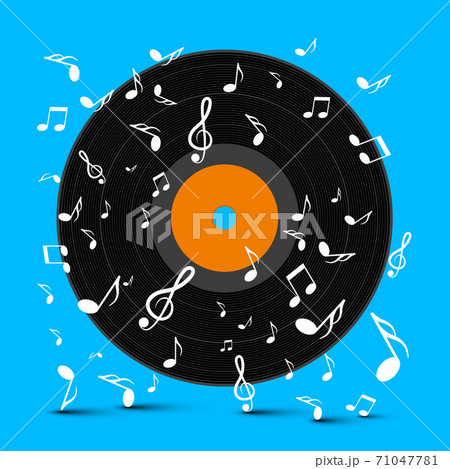 LP Vinyl Record Disc on Blue Background with Notes - Vector LP Vinyl Record Disc on Blue Background with Notes - Vector 71047781