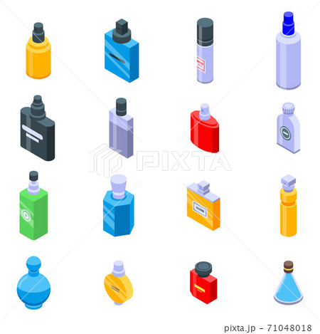 Fragrance bottles icons set, isometric style Fragrance bottles icons set, isometric style 71048018