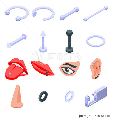 Piercing icons set, isometric style Piercing icons set, isometric style 71048140