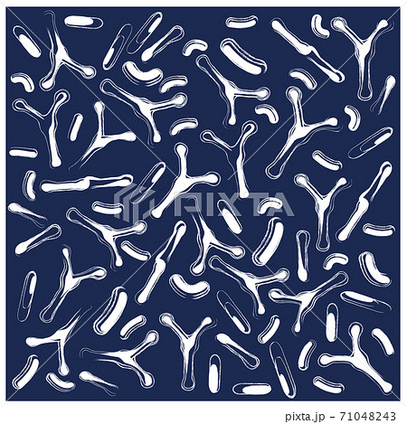 Seamless pattern with bacteria and probiotics. White icon on dark blue background. 71048243