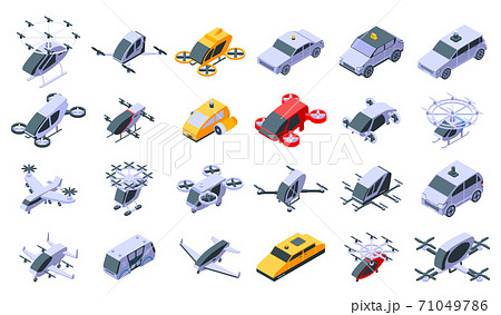 Unmanned taxi icons set, isometric style 71049786