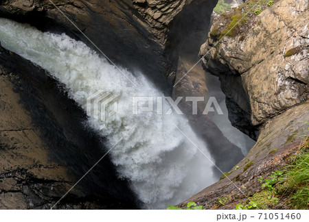 View waterfall Trummelbach fall in mountains, valley of waterfalls 71051460