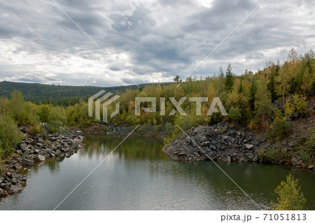 Panorama of lake scenes in national park Kachkanar, Russia 71051813