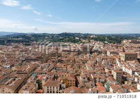 Aerial panoramic view of city of Florence from cupola of Florence Cathedral Aerial panoramic view of city of Florence from cupola of Florence Cathedral 71051918