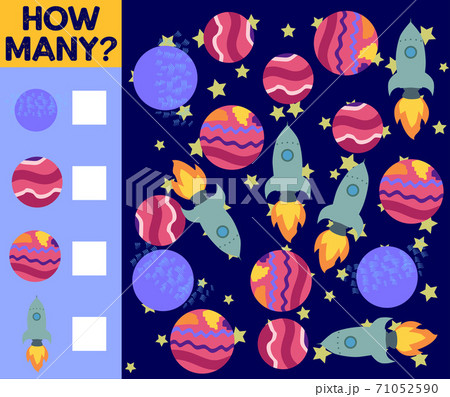 Counting Game for Preschool Children. Educational a mathematical game. Count how many space objects 71052590