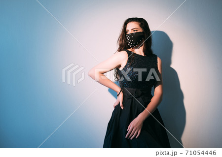 pandemic beauty festive look glamour woman mask 71054446