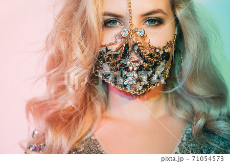 pandemic fashion neon light portrait woman mask pandemic fashion neon light portrait woman mask 71054573