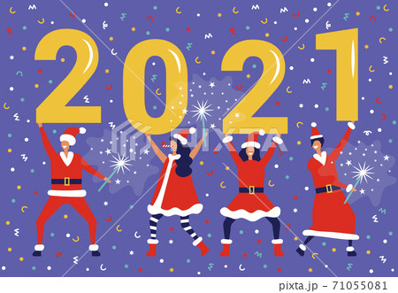 New Year in flat cartoon style with huge numbers New Year in flat cartoon style with huge numbers 71055081