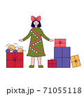 Young beautiful girl preparing gifts . Vector illustration in flat design style. New year 2021 71055118