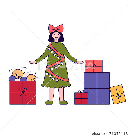 Young beautiful girl preparing gifts . Vector illustration in flat design style. New year 2021 71055118