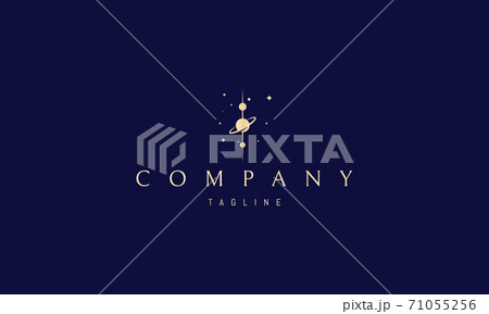 Vector golden logo on which an abstract image of three planets lined up in a row. 71055256