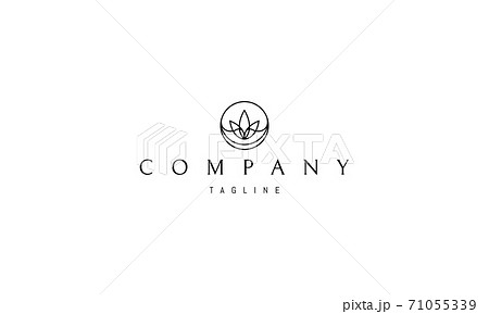 Vector logo on which an abstract image of a flower in a circle with the moon below. Vector logo on which an abstract image of a flower in a circle with the moon below. 71055339