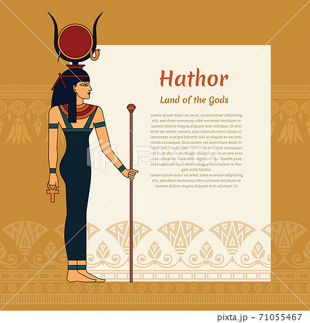 A template with a place for text and an illustration of the ancient Egyptian goddess Hathor. With 71055467