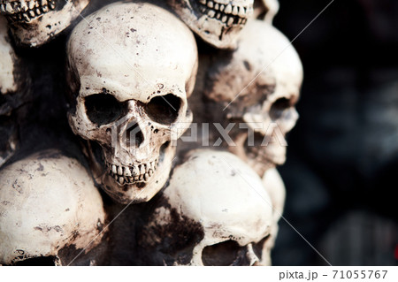 Skull Halloween background Many people skulls stand on top of each other. 71055767