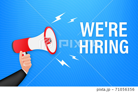 We re Hiring web banner. Megaphone With We are Hiring Speech on green background. Vector stock illustration. We re Hiring web banner. Megaphone With We are Hiring Speech on green background. Vector stock illustration. 71056356