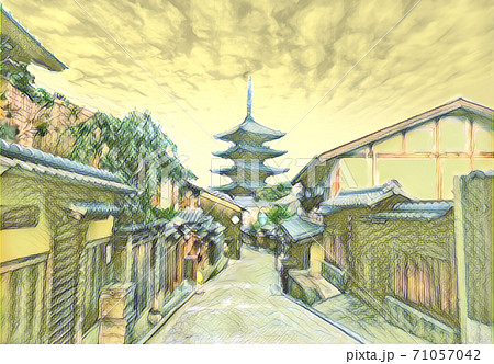 京都 五重塔への古路地のイラスト素材