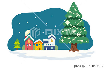 クリスマスツリーのあるクリスマス風景のイラスト素材のイラスト素材