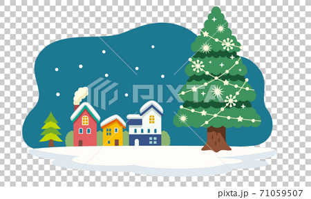 クリスマスツリーのあるクリスマス風景のイラスト素材のイラスト素材