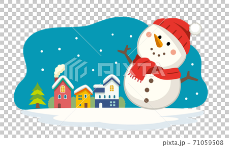 Snowman and winter landscape illustration material - Stock Illustration ...