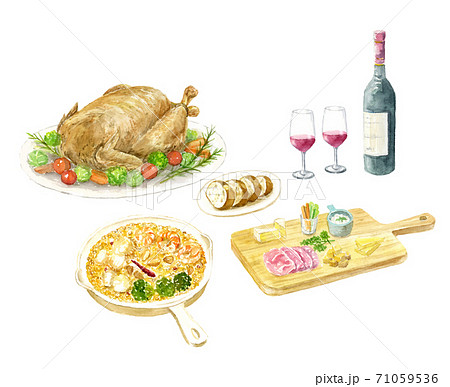 クリスマス料理 水彩イラスト クリスマス料理 水彩イラスト 71059536