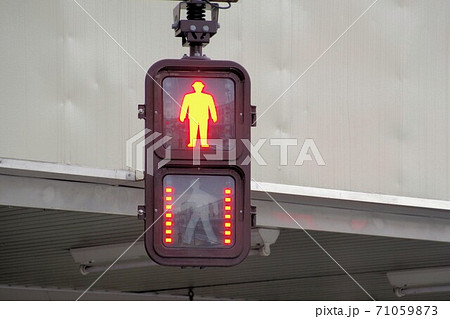 カウントダウン式の歩行者信号機の写真素材