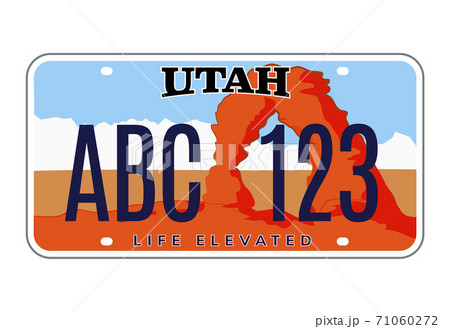 Utah license number plate. Vector usa car plate retro sign, american utah metal symbol 71060272