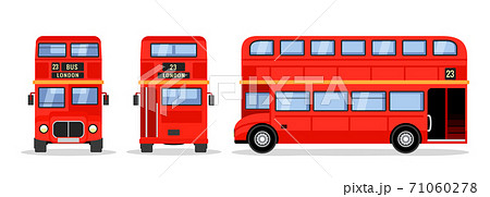 London double decker red bus cartoon illustration, English UK british tour front side isolated flat 71060278