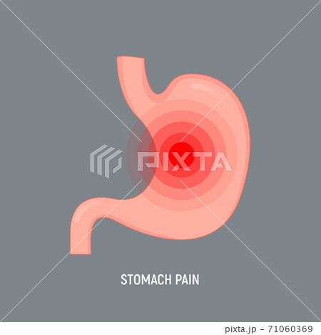 Stomach pain red target icon. Constipation acid heartburn cartoon reflux gastritis concept 71060369