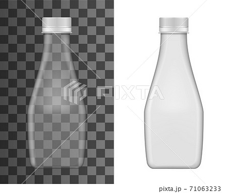 Glass milk bottle vector mockup, realistic flask Glass milk bottle vector mockup, realistic flask 71063233