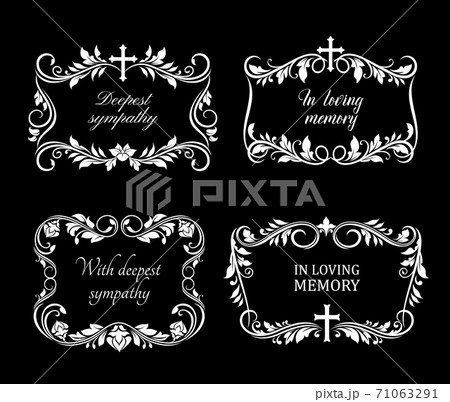 Funeral vector frames with mourning flowers set Funeral vector frames with mourning flowers set 71063291