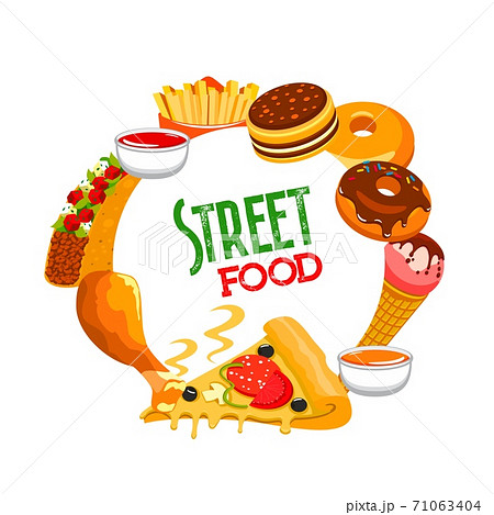 Fast food round banner vector street cafe meals Fast food round banner vector street cafe meals 71063404