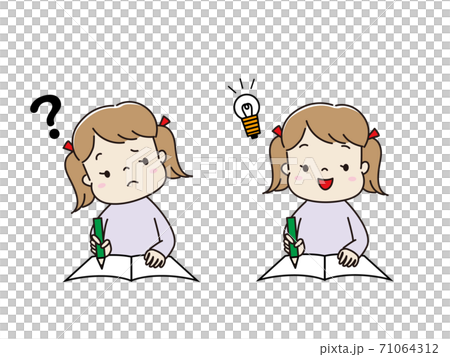 勉強している女の子 難しくて考えている・答えがわかって笑顔 勉強している女の子 難しくて考えている・答えがわかって笑顔 71064312