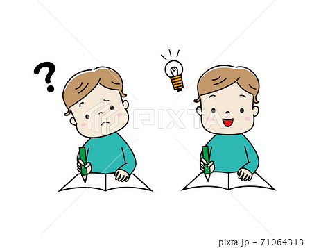勉強している男の子　難しくて考えている・答えがわかって笑顔 71064313