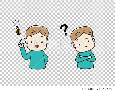 考えている・ひらめいた 男の子の表情 考えている・ひらめいた 男の子の表情 71064320