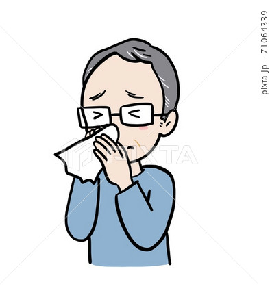 Illustration of a senior man blowing his nose - Stock Illustration  [71064339] - PIXTA